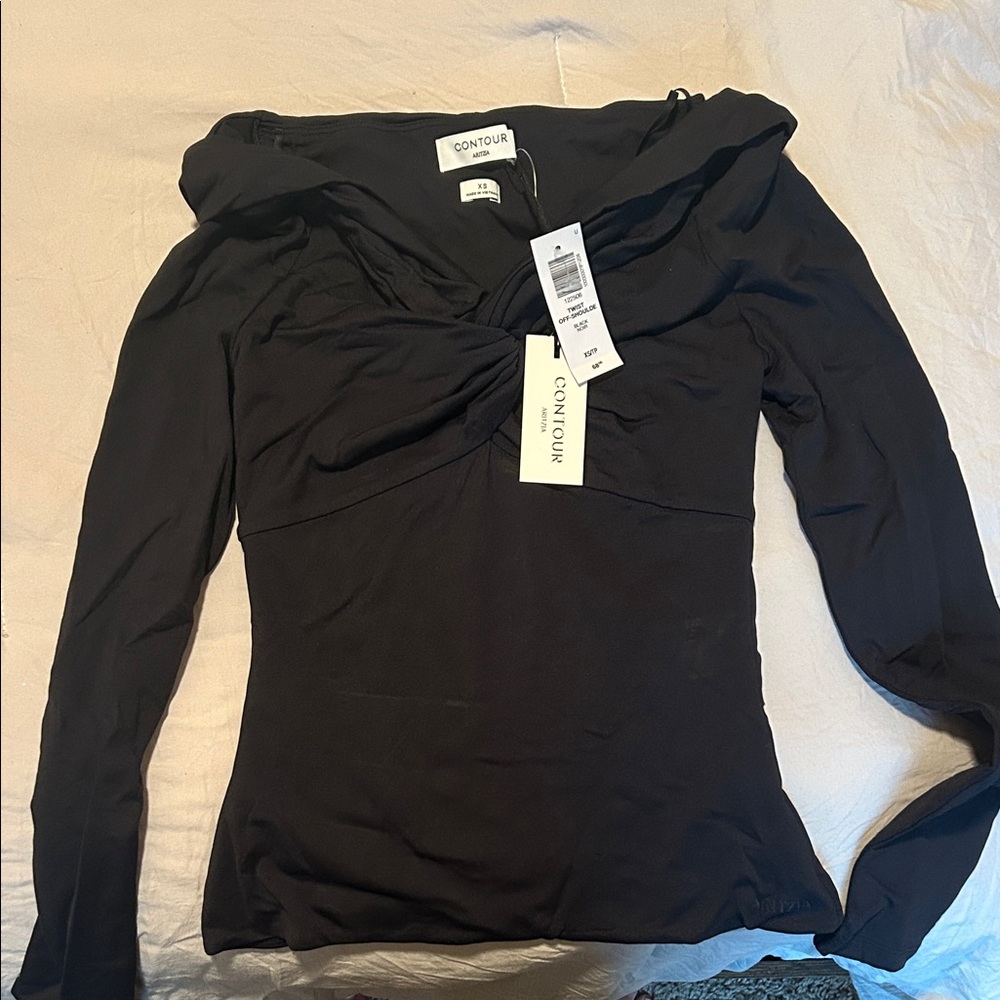 Aritzia Black Twist Off-Shoulder Top